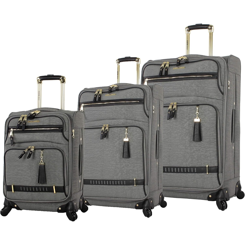 image:imageSteve Madden Designer Luggage Collection  3 Piece Softside Expandable Lightweight Spinner Suitcase Set  Travel Set includes 20 Inch Carry on 24 Inch amp 28Inch Checked Suitcases Black GreyPEEKABOO Grey