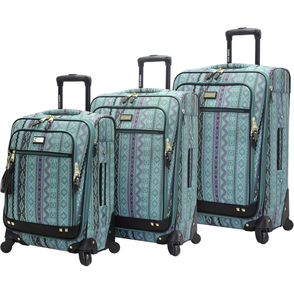 image:imageSteve Madden Designer Luggage Collection  3 Piece Softside Expandable Lightweight Spinner Suitcase Set  Travel Set includes 20 Inch Carry on 24 Inch amp 28Inch Checked Suitcases PrintTeal