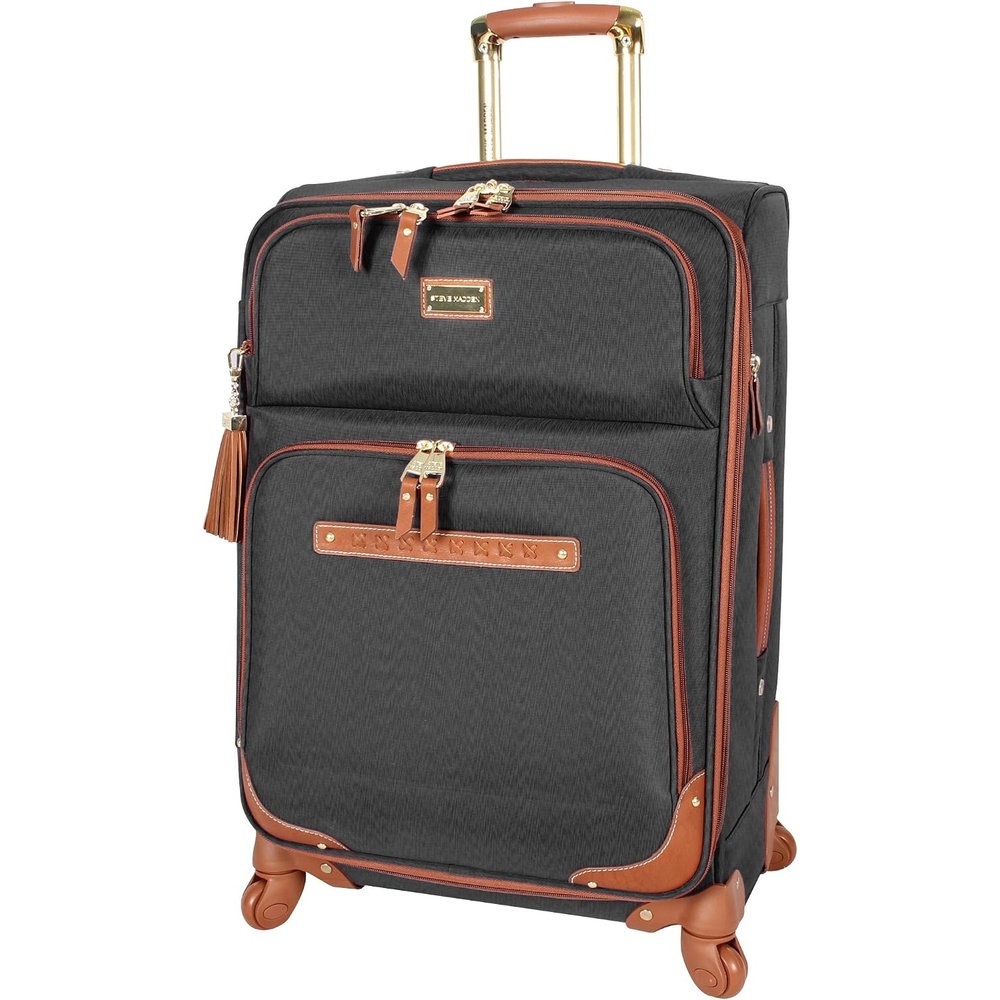 image:imageSteve Madden Designer Luggage Collection  Expandable 28 Inch Softside Bag for Men amp Women  Durable Lightweight Checked Suitcase with 4Rolling Spinner Wheels 28in Global Black