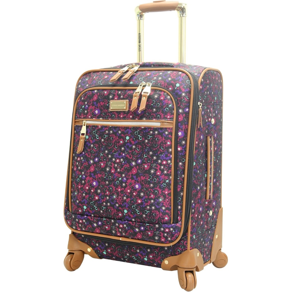 image:imageSteve Madden DesignerGepckkollektion Leichter SoftsideKoffer fr Damen und Herren strapazierfhige 508 cm groe Tragetasche mit 4 rollenden SpinnerRdern Peekaboo Purple 20in Carry on Bag WithDark Purple