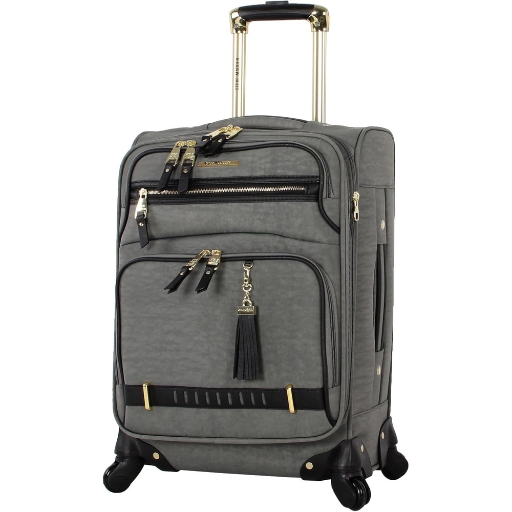 image:imageSteve Madden DesignerGepckkollektion Leichter SoftsideKoffer fr Damen und Herren strapazierfhige 508 cm groe Tragetasche mit 4 rollenden SpinnerRdern Peekaboo Purple 20in Carry on Bag WithPeekaboo Grey