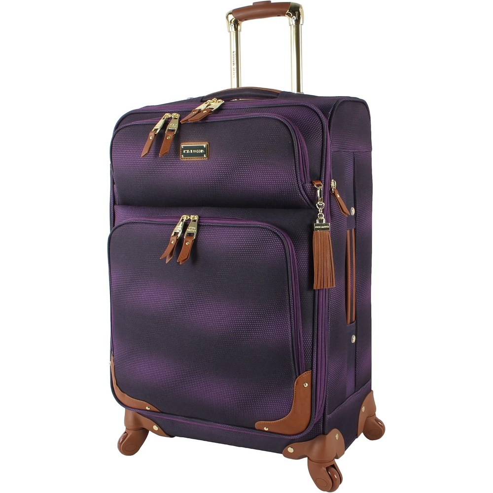 image:imageSteve Madden DesignerGepckkollektion Leichter SoftsideKoffer fr Damen und Herren strapazierfhige 508 cm groe Tragetasche mit 4 rollenden SpinnerRdern Peekaboo Purple 20in Carry on Bag WithShadow Purple