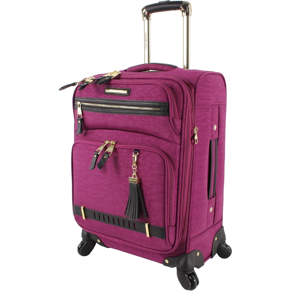 image:imageSteve Madden DesignerGepckkollektion Leichter SoftsideKoffer fr Damen und Herren strapazierfhige 508 cm groe Tragetasche mit 4 rollenden SpinnerRdern Peekaboo Purple 20in Carry on Bag WithPeekaboo Purple