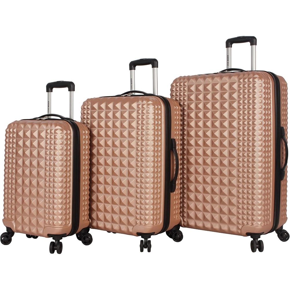 image:imageSteve Madden Luggage Set 3 Piece  Lightweight Hardside Suitcase set  Includes 20 Inch Carry on 24In28In Checked Bag with 8Wheel Rolling Spinner Rose Gold One Size