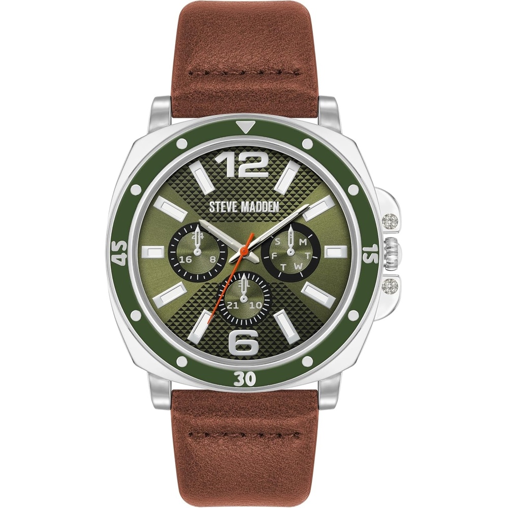 image:imageSteve Madden Mens Strap WatchSilverGreen