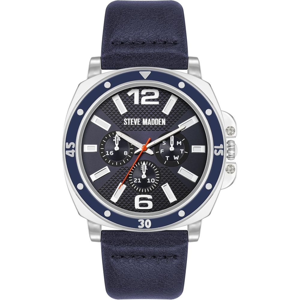 image:imageSteve Madden Mens Strap WatchSilverNavy Blue