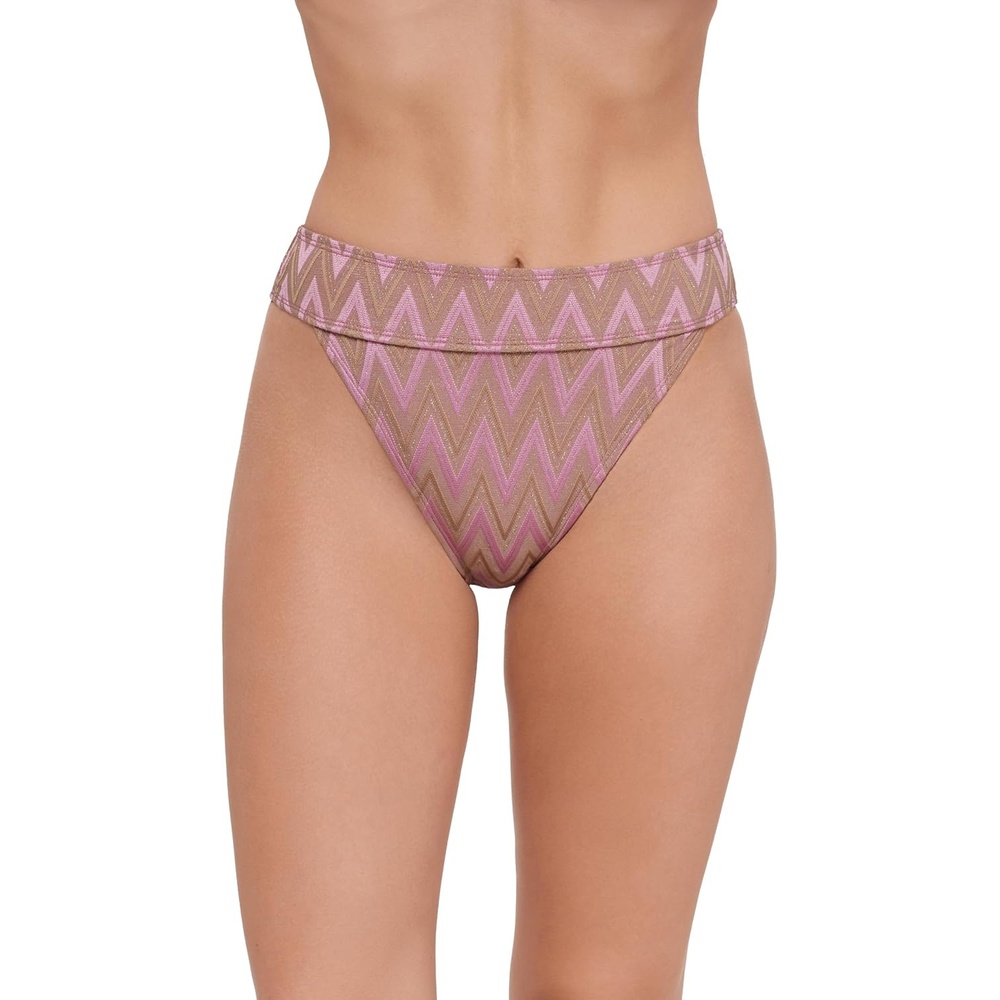 image:imageSteve Madden Womens Banded High Leg High Waist Bikini BottomChevron Shine Orchid