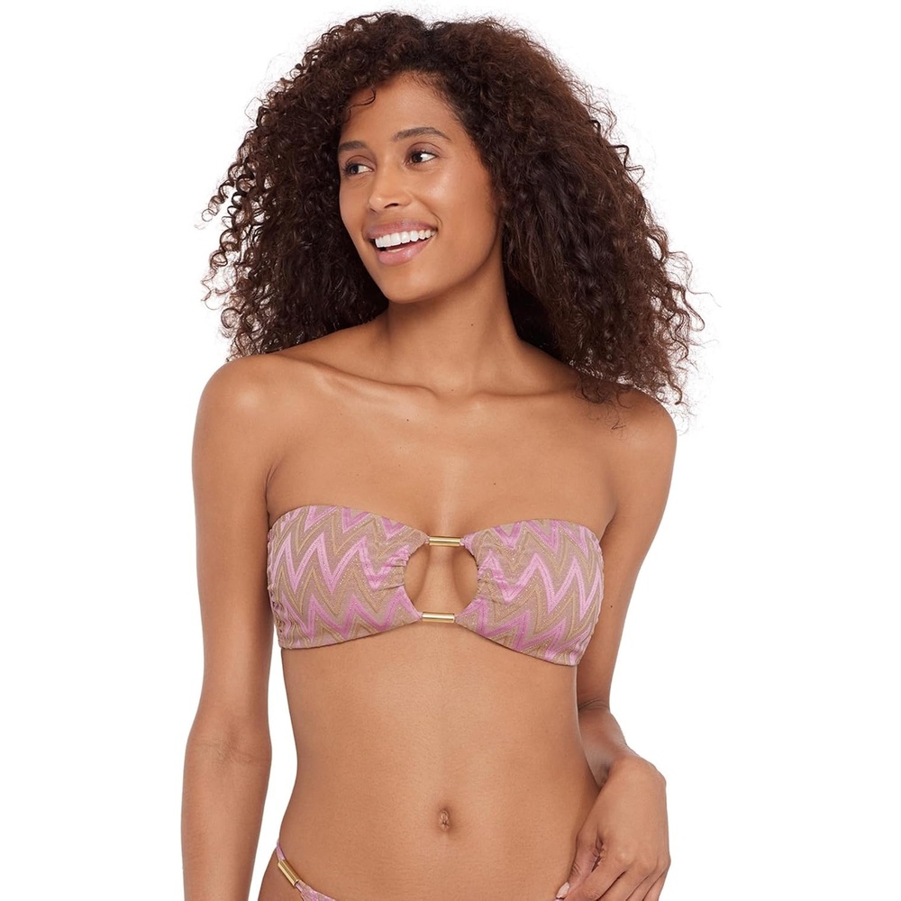 image:imageSteve Madden Womens Cutout Bandeau Bikini Top with Gold BeadsChevron Shine Orchid