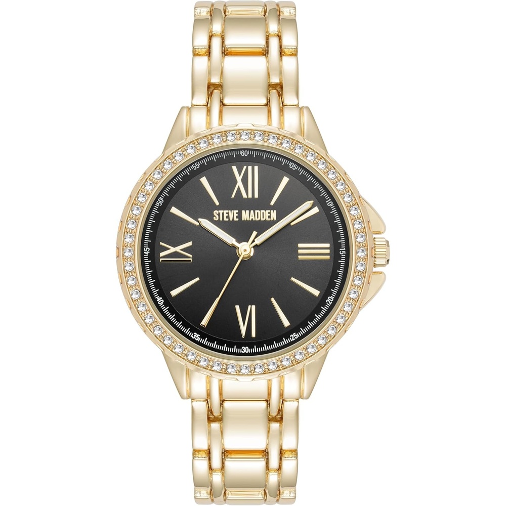 image:imageSteve Madden Womens Genuine Crystal Accented Bracelet WatchGoldBlack