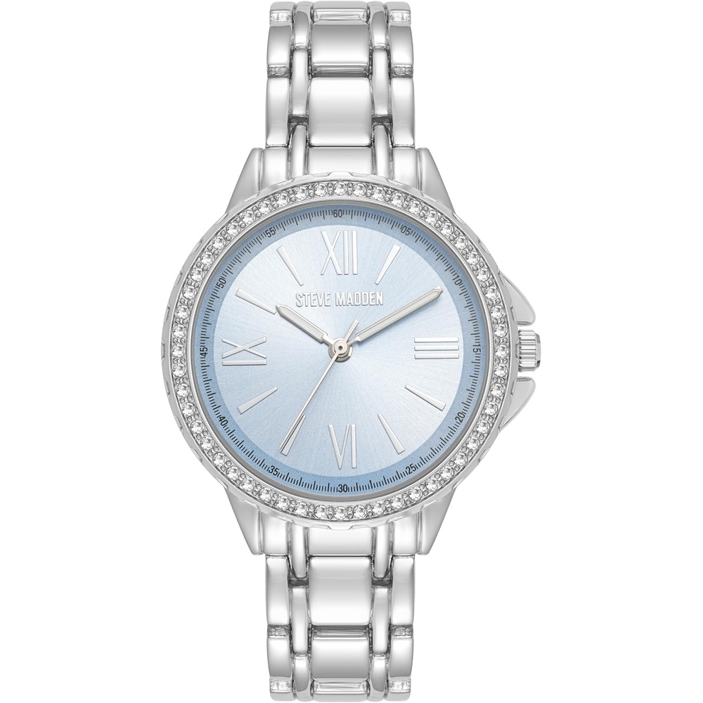 image:imageSteve Madden Womens Genuine Crystal Accented Bracelet WatchLight BlueSilver