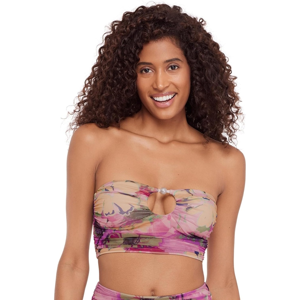 image:imageSteve Madden Womens Keyhole Strapless Swim Tube Top with Pearl TrimSuper Bloom