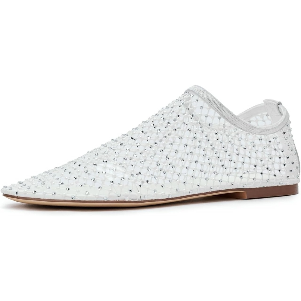 image:imageSteve Madden Womens Mino Ballet FlatWhite Rhinestone