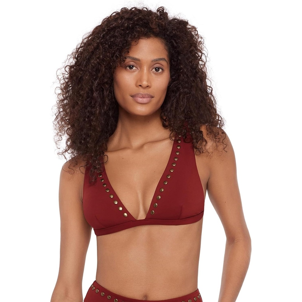 image:imageSteve Madden Womens Over The Shoulder Tall Triangle Bikini Top with StudsMerlot