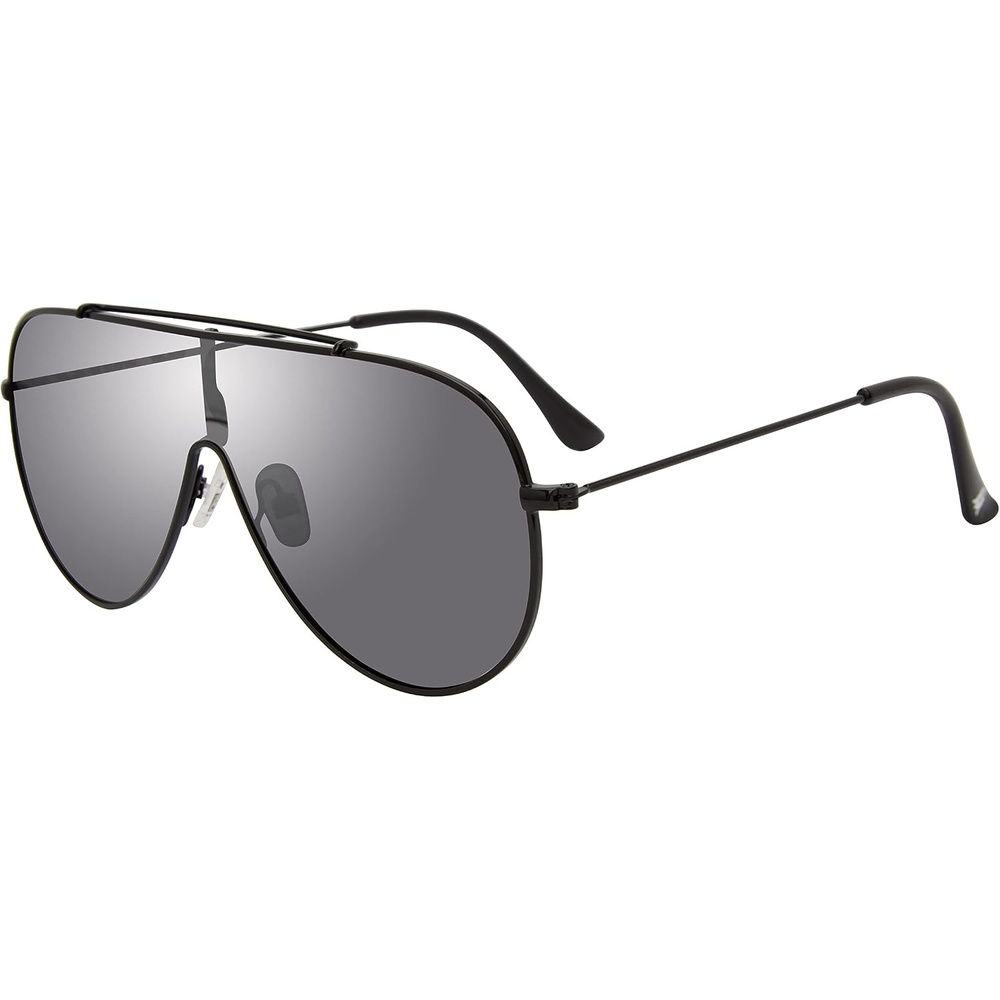 image:imageSteve Madden womens Female Sunglasses Style Maxwell Shield SunglassesShiny BlackSolid SmokeSilver Logo Mirrored