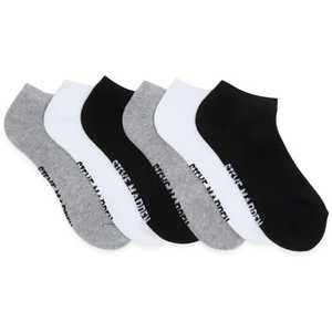 STEVE MADDEN 6PK INNER WELT STRIPE LOW CUT BLACK/WHITE/GREY 9-11