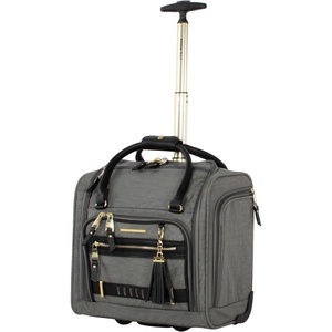 Steve Madden Designer 15 Inch Carry on Suitcase- Small Weekender Overnight Business Travel Luggage- Lightweight 2- Rolling Spinner Wheels Under Seat Bag for Women (Shadow Purple)(Peek-a-boo Grey)