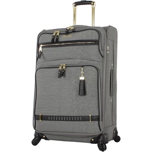 Steve Madden Designer Luggage – Checked Large 28 Inch Softside Suitcase – Expandable for Extra Packing Capacity – Lightweight Bag with Rolling Spinner Wheels (Harlo Gray)(Peek-A-Boo Grey)