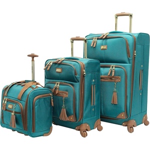 Steve Madden Designer Luggage Collection – 3 Piece Softside Expandable Lightweight Spinner Suitcase Set – Travel Set Includes an Under Seat Bag, 20-Inch Carry on and 28-Inch Checked Suitcase, Shadow(Harlo Teal Blue)