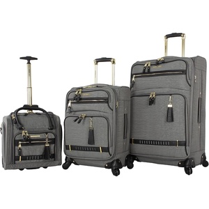Steve Madden Designer Luggage Collection – 3 Piece Softside Expandable Lightweight Spinner Suitcase Set – Travel Set Includes an Under Seat Bag, 20-Inch Carry on and 28-Inch Checked Suitcase, Shadow(Peek-a-boo Grey)