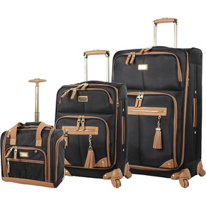 Steve Madden Designer Luggage Collection – 3 Piece Softside Expandable Lightweight Spinner Suitcase Set – Travel Set Includes an Under Seat Bag, 20-Inch Carry on and 28-Inch Checked Suitcase, Shadow(Harlo Black)