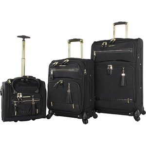 Steve Madden Designer Luggage Collection – 3 Piece Softside Expandable Lightweight Spinner Suitcase Set – Travel Set Includes an Under Seat Bag, 20-Inch Carry on and 28-Inch Checked Suitcase, Shadow(Peek-a-boo Black)