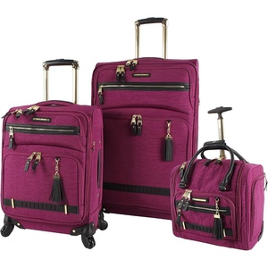 Steve Madden Designer Luggage Collection – 3 Piece Softside Expandable Lightweight Spinner Suitcase Set – Travel Set Includes an Under Seat Bag, 20-Inch Carry on and 28-Inch Checked Suitcase, Shadow(Peek-a-boo Purple)