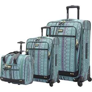 Steve Madden Designer Luggage Collection – 3 Piece Softside Expandable Lightweight Spinner Suitcase Set – Travel Set Includes an Under Seat Bag, 20-Inch Carry on and 28-Inch Checked Suitcase, Shadow(Legends Turquoise)