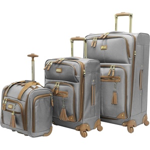 Steve Madden Designer Luggage Collection – 3 Piece Softside Expandable Lightweight Spinner Suitcase Set – Travel Set Includes an Under Seat Bag, 20-Inch Carry on and 28-Inch Checked Suitcase, Shadow(Harlo Gray)