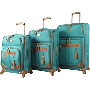 Steve Madden Designer Luggage Collection – 3 Piece Softside Expandable Lightweight Spinner Suitcase Set – Travel Set includes 20 Inch Carry on, 24 Inch & 28-Inch Checked Suitcases (Black Grey)(Harlo Teal Blue)