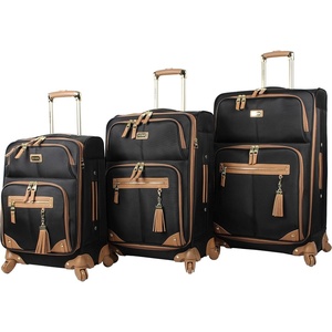 Steve Madden Designer Luggage Collection – 3 Piece Softside Expandable Lightweight Spinner Suitcase Set – Travel Set includes 20 Inch Carry on, 24 Inch & 28-Inch Checked Suitcases (Black Grey)(Harlo Black)