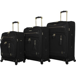 Steve Madden Designer Luggage Collection – 3 Piece Softside Expandable Lightweight Spinner Suitcase Set – Travel Set includes 20 Inch Carry on, 24 Inch & 28-Inch Checked Suitcases (Black Grey)(Black Grey)
