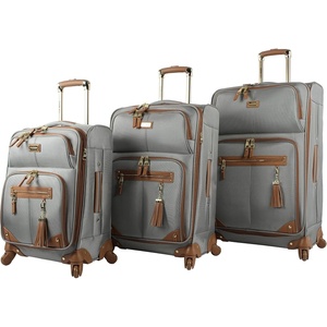 Steve Madden Designer Luggage Collection – 3 Piece Softside Expandable Lightweight Spinner Suitcase Set – Travel Set includes 20 Inch Carry on, 24 Inch & 28-Inch Checked Suitcases (Black Grey)(Harlo Gray)