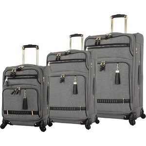 Steve Madden Designer Luggage Collection – 3 Piece Softside Expandable Lightweight Spinner Suitcase Set – Travel Set includes 20 Inch Carry on, 24 Inch & 28-Inch Checked Suitcases (Black Grey)(PEEK-A-BOO Grey)
