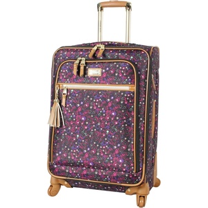 Steve Madden Designer Luggage Collection – Expandable 28 Inch Softside Bag for Men & Women – Durable Lightweight Checked Suitcase with 4-Rolling Spinner Wheels (28in, Global Black)(Dark Purple)