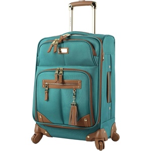 Steve Madden Designer Luggage Collection – Lightweight 24 Inch Expandable Softside Suitcase – Mid-size Rolling 4-Spinner Wheels Checked Bag (Harlo Black)(Harlo Teal Blue)