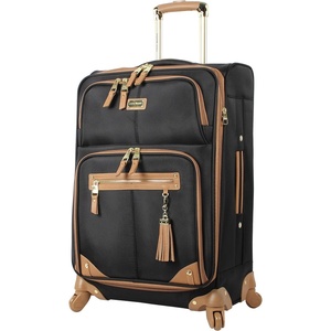 Steve Madden Designer Luggage Collection – Lightweight 24 Inch Expandable Softside Suitcase – Mid-size Rolling 4-Spinner Wheels Checked Bag (Harlo Black)(Harlo Black)