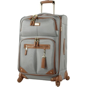 Steve Madden Designer Luggage Collection – Lightweight 24 Inch Expandable Softside Suitcase – Mid-size Rolling 4-Spinner Wheels Checked Bag (Harlo Black)(Harlo Gray)