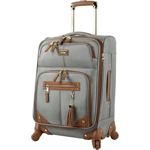 Steve Madden Designer-Gepckkollektion Leichter Softside-Koffer fr Damen und Herren strapazierfhige 50,8 cm groe Tragetasche mit 4 rollenden Spinner-Rdern, Peek-a-boo Purple, 20in, Carry on Bag With(Harlo Gray)