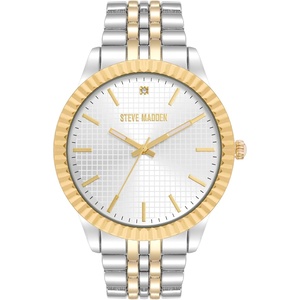 Steve Madden Men’s Genuine Diamond Dial Bracelet Watch(Silver/Two-Tone)