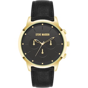 Steve Madden Men’s Strap Watch(Black/Gold)