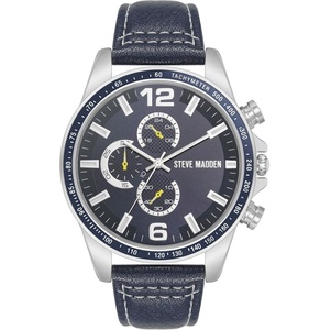 Steve Madden Men’s Strap Watch(Navy Blue/Silver)