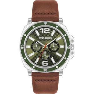 Steve Madden Men’s Strap Watch(Silver/Green)
