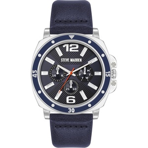 Steve Madden Men’s Strap Watch(Silver/Navy Blue)