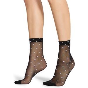 Steve Madden Womens 2Pk Ditsy Heart Tulle Crew, Black/White, 9-11