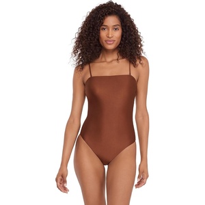 Steve Madden Women’s Bandeau One Piece Swimsuit with Removable Straps(Shine Bright Oak Brown)