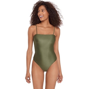 Steve Madden Women’s Bandeau One Piece Swimsuit with Removable Straps(Shine Bright Olive)