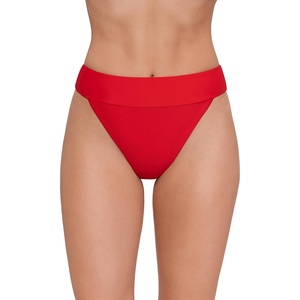 Steve Madden Women’s Banded High Leg High Waist Bikini Bottom(Cherry)