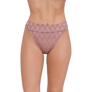 Steve Madden Women’s Banded High Leg High Waist Bikini Bottom(Chevron Shine Orchid)