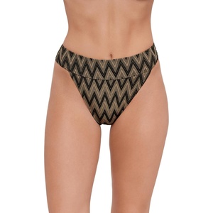 Steve Madden Women’s Banded High Leg High Waist Bikini Bottom(Chevron Shine Raven)