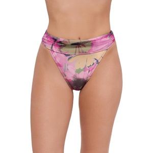 Steve Madden Women’s Banded High Leg High Waist Bikini Bottom(Super Bloom)